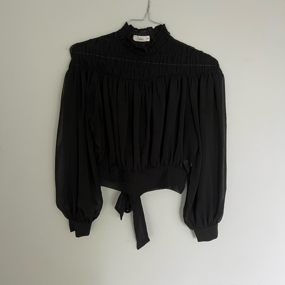 Chic Black Blouse with Tie Detail